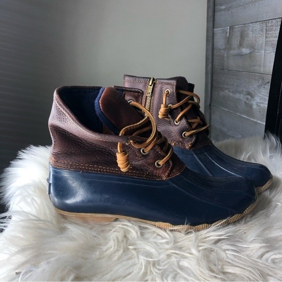 Sperrys 6.5 navy ankle rain snow rubber duck boots - Picture 2 of 4